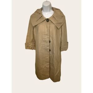Kensie Taupe Metallic Trench Coat Oversized Collar 3/4 sleeves   10